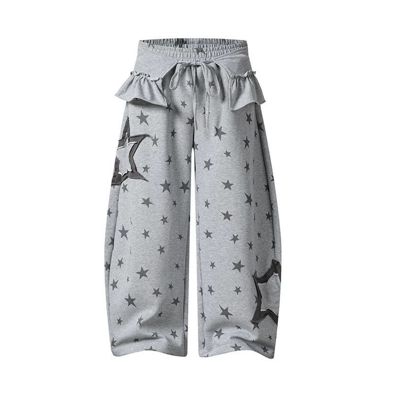 Star Print Detachable Ruffle-Layer Wide-Leg Sweatpants