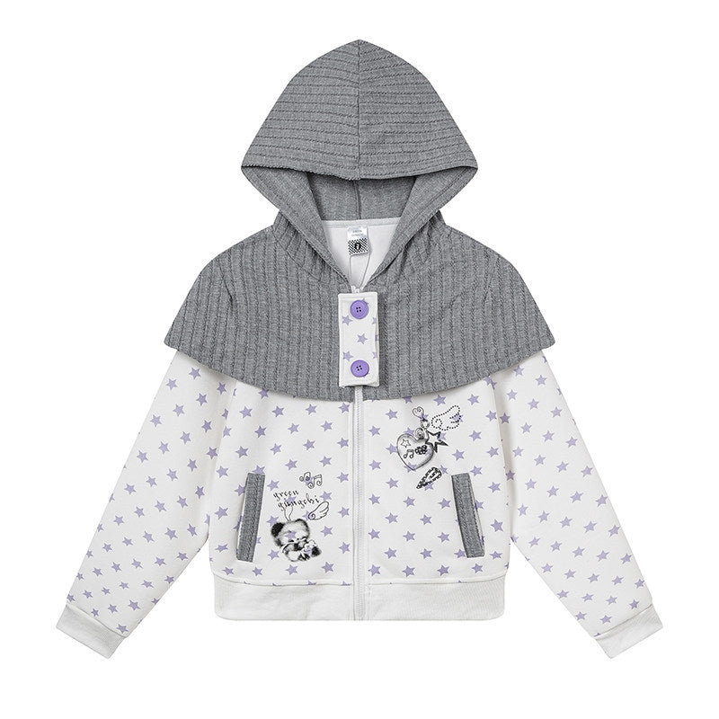 Starfall Cape-Layer Zip-Up Hoodie