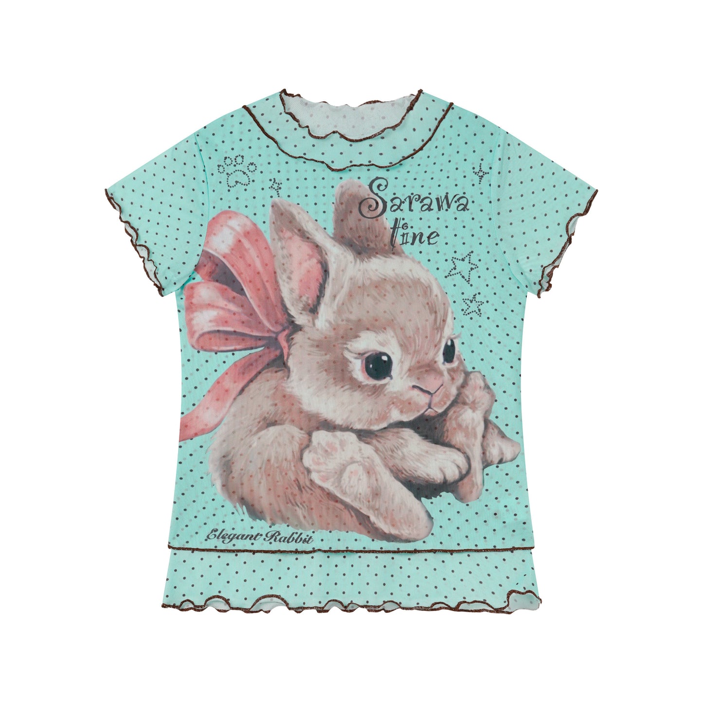 Ribbon Bunny Polka Dot Lettuce-Edge Tee