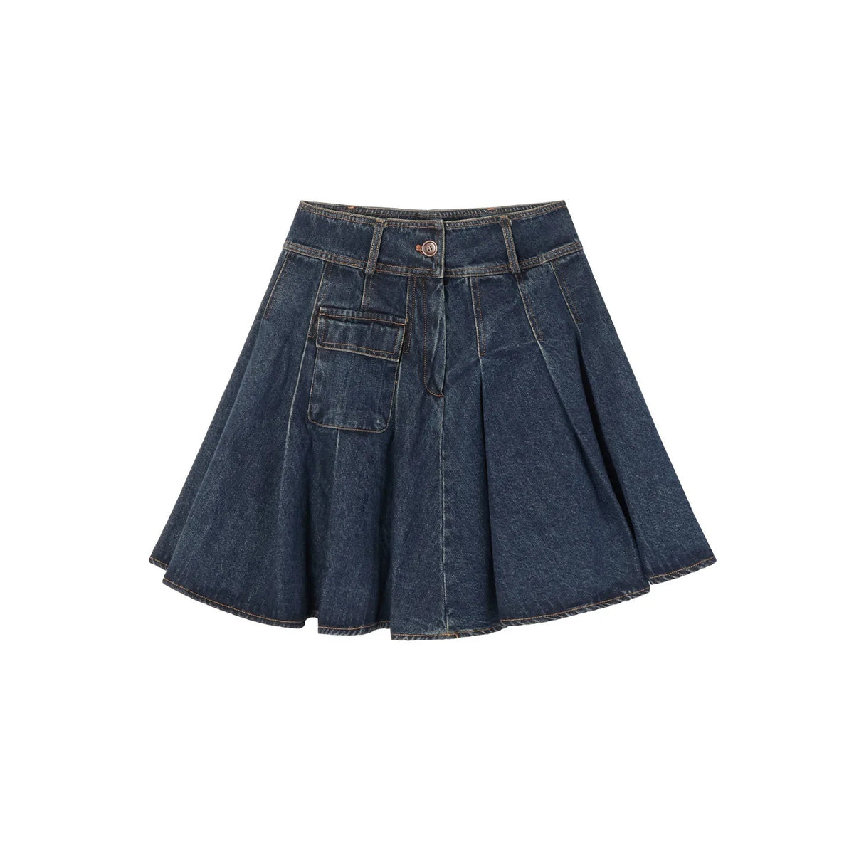 Washed Denim Utility Pleated Skirt