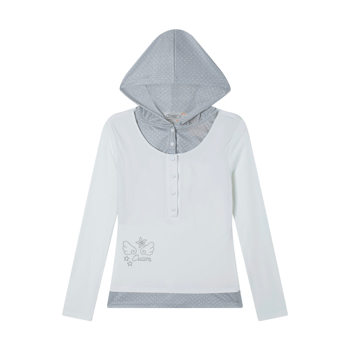 Polka Dot Layered Hooded Long Sleeve Top