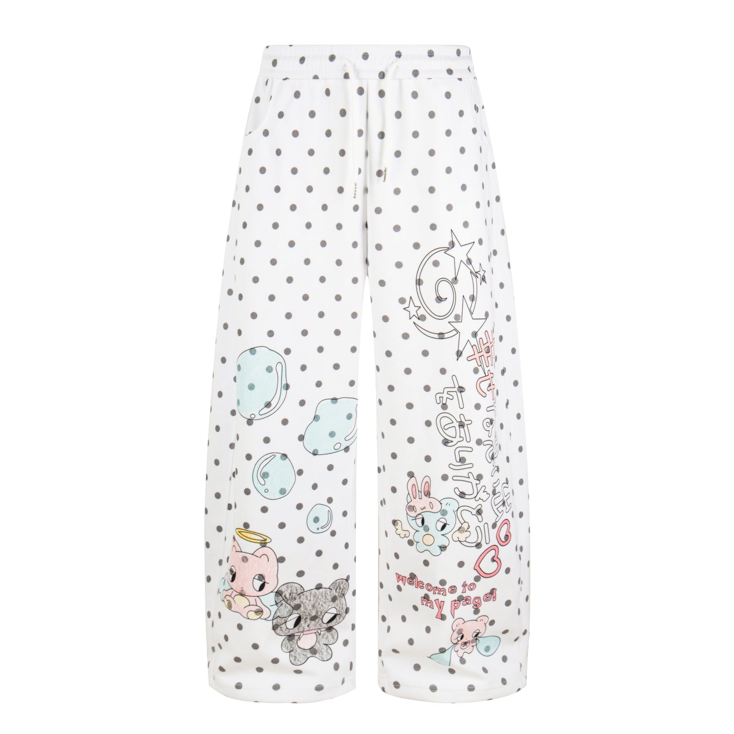Pastel Doodle Polka Dot Wide-Leg Pants