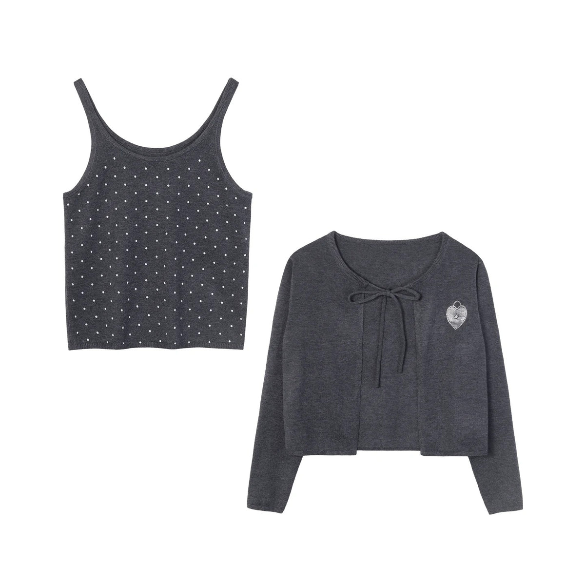 Polka Dot Cami & Tie-Front Cardigan Set