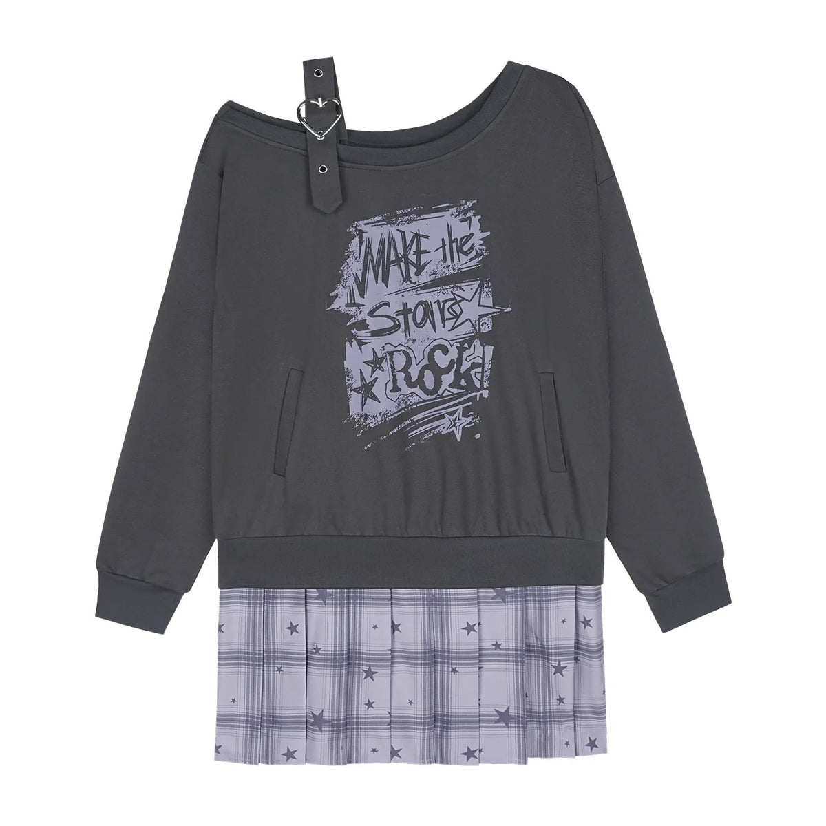 Heart-Strap Graphic Faux-Layered Sweatshirt Dress
