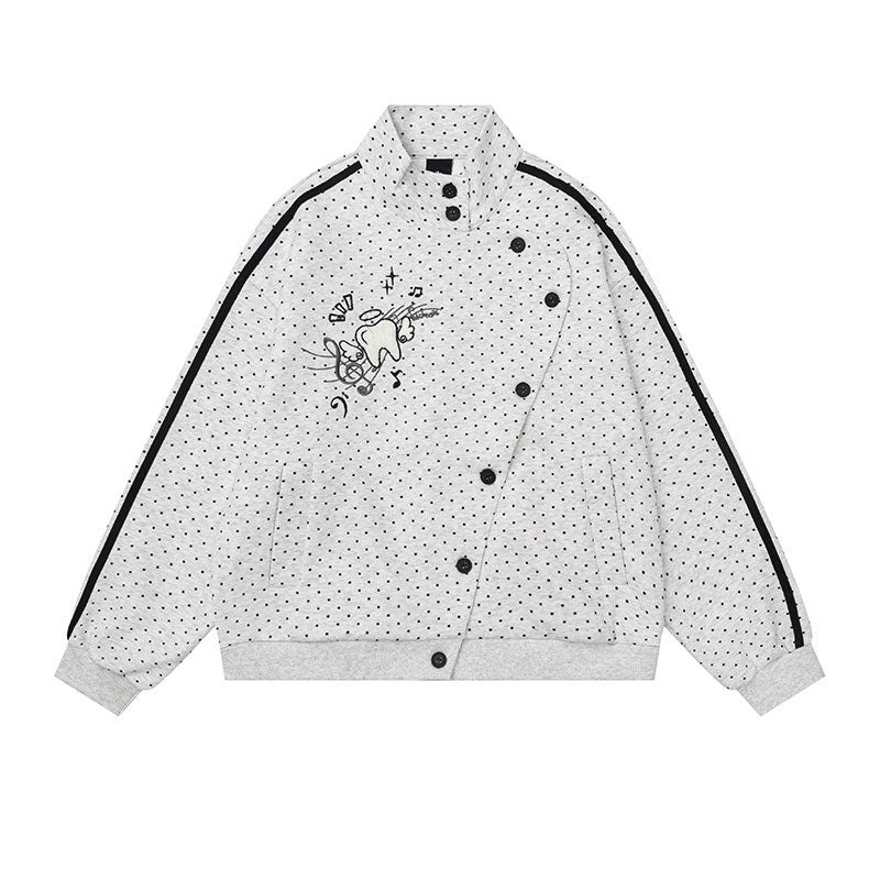 Polka Dot Asymmetric Button Track Jacket