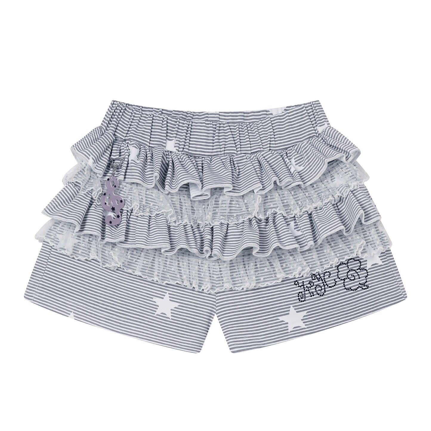 Lace-Trim Tiered Striped Skort Shorts