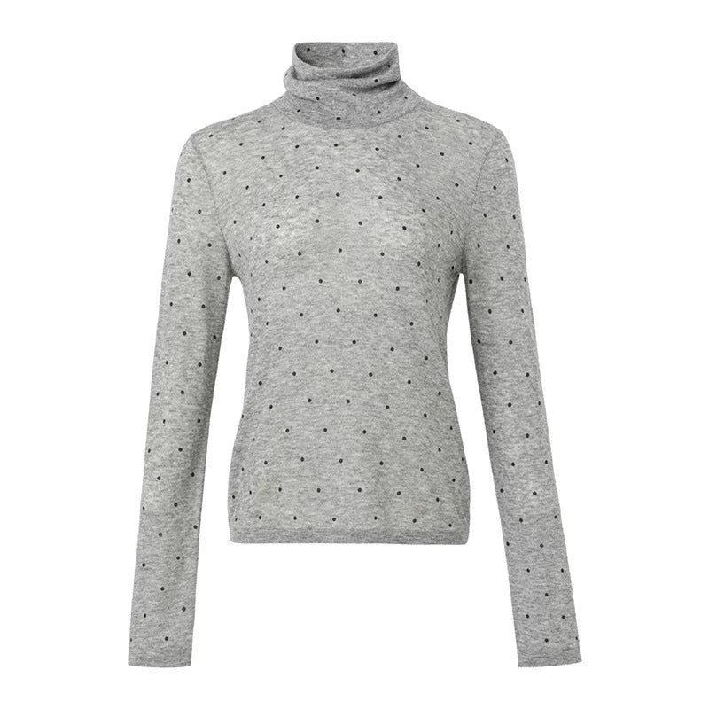 Polka Dot Mock-Neck Long Sleeve Top