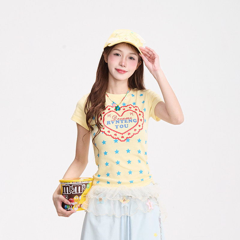 Dreams Star Baby Tee & Light Blue Wide-Leg Pants