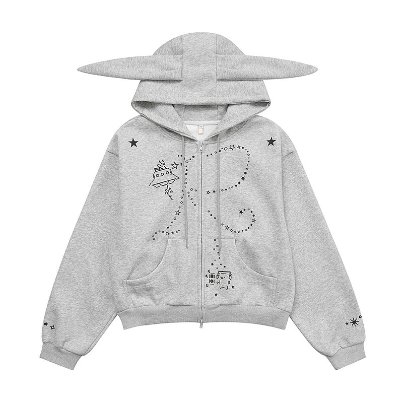 Bunny-Ear Star Doodle Zip-Up Hoodie