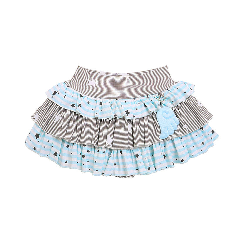 Soft Blue Star Stripe Tiered Ruffle Mini Skirt