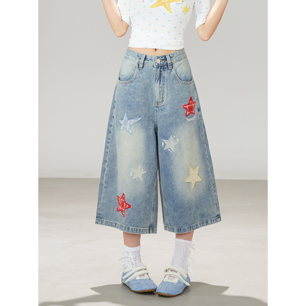 Blue Star Wide-Leg Denim Pants