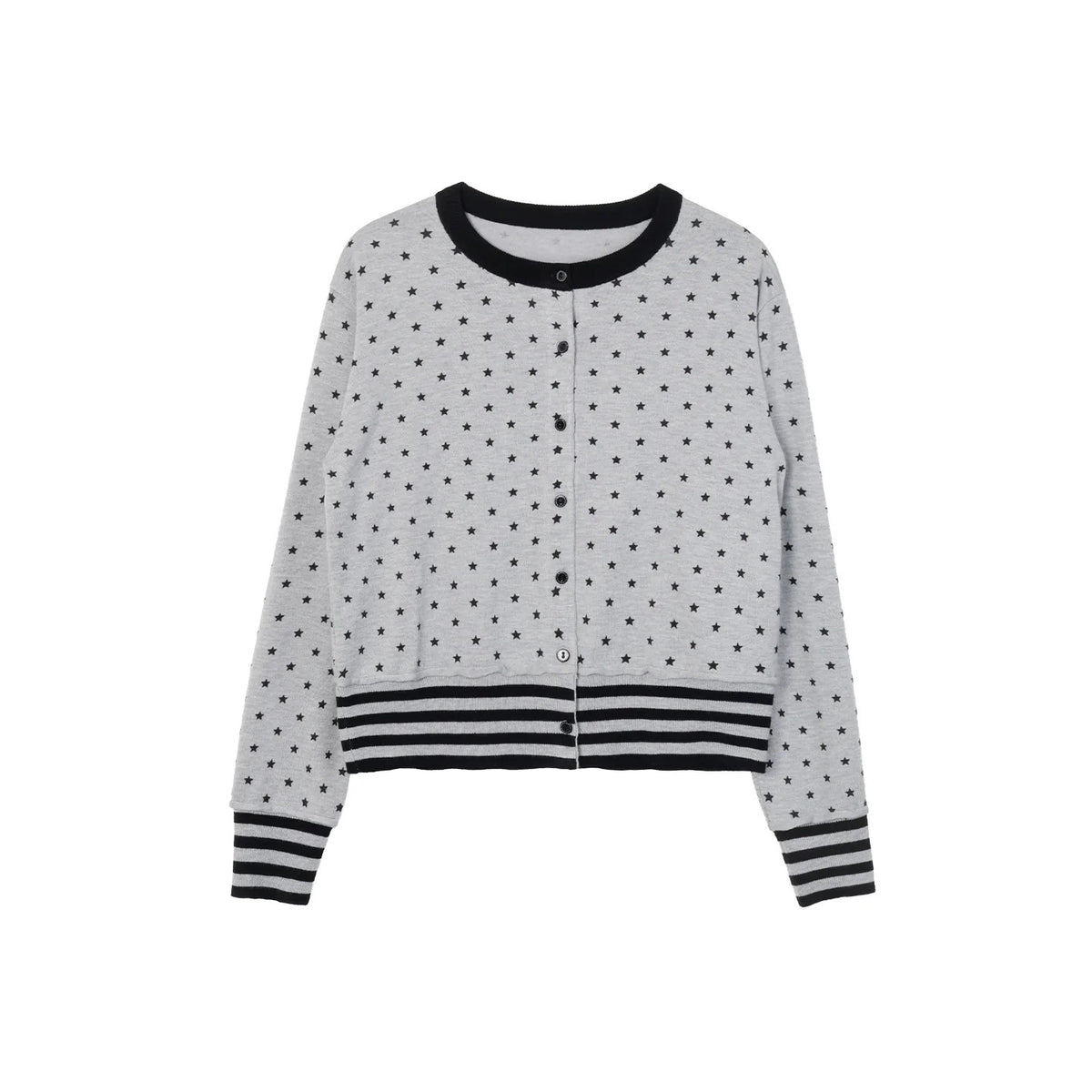 Star Print Contrast-Trim Knit Cardigan