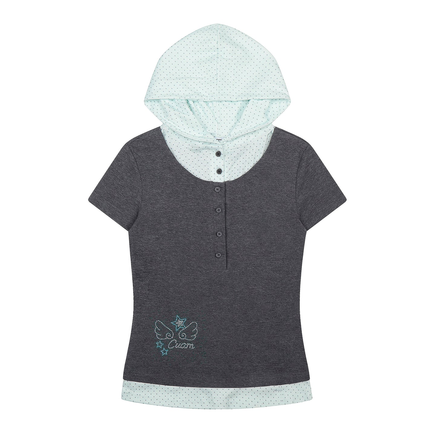 Starry Rhinestone Polka Dot Layered Hood Tee
