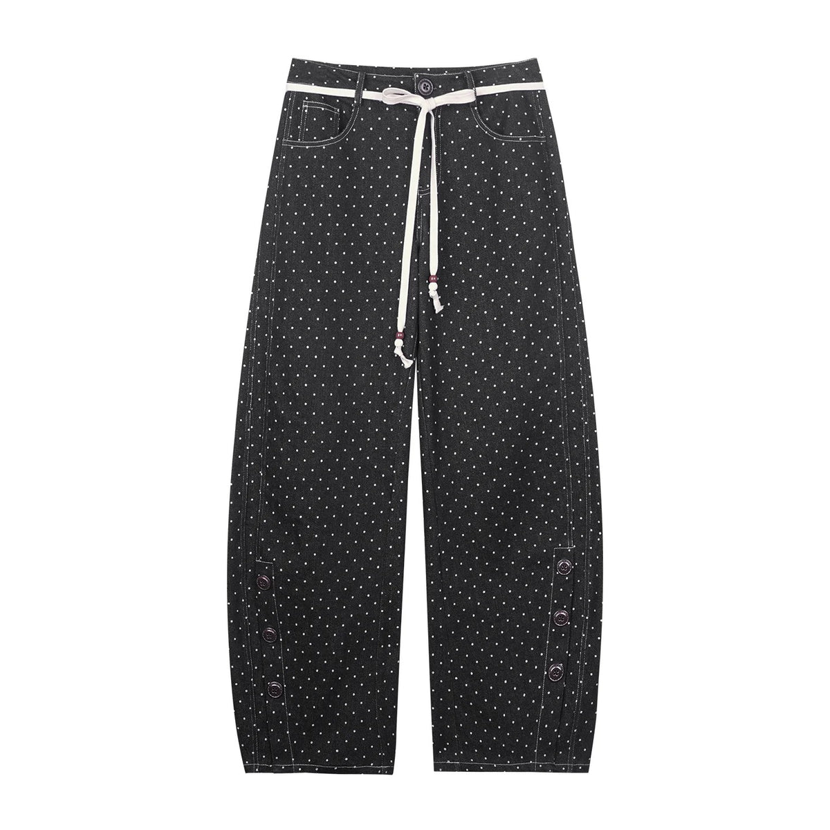 Polka Dot Wide-Leg Jeans & Detachable Lace Layering Skirt