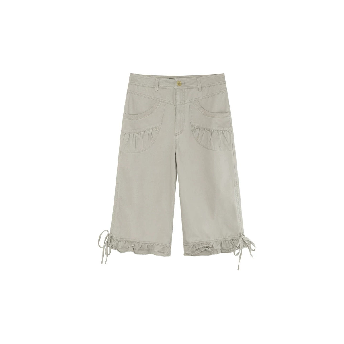 Ruffle Pocket Tie-Hem Capri Pants