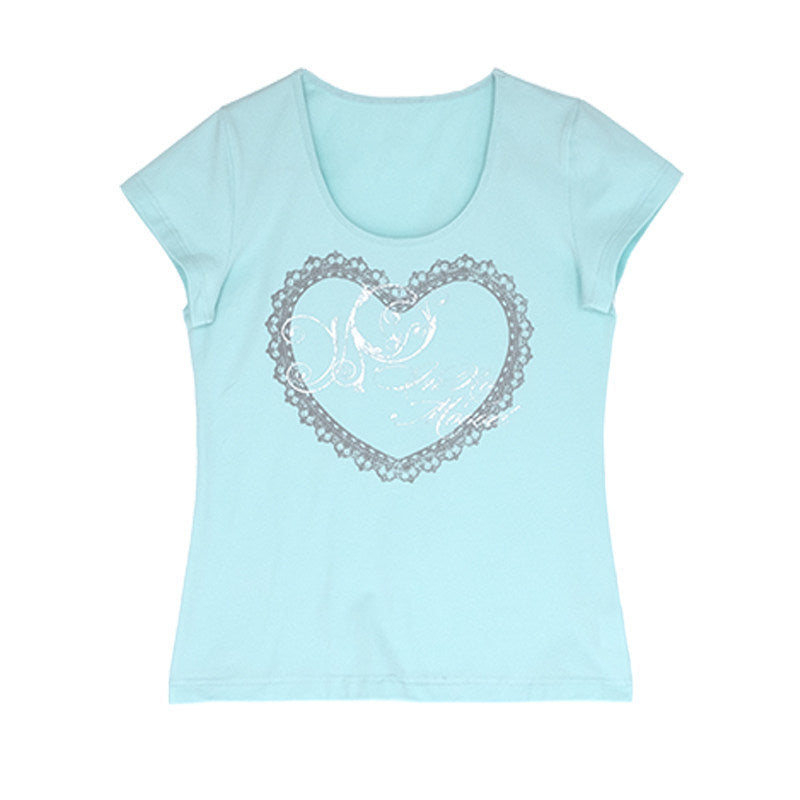 Silver Lace Heart Scoop-Neck Fitted Tee