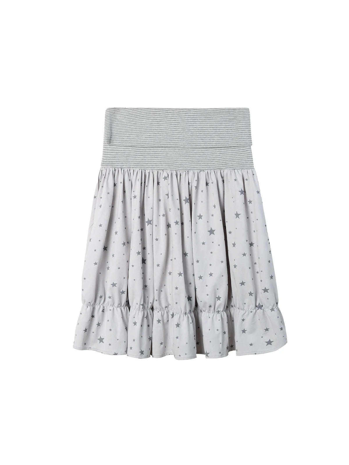 Star Print Striped-Waist Ruffle Midi Skirt