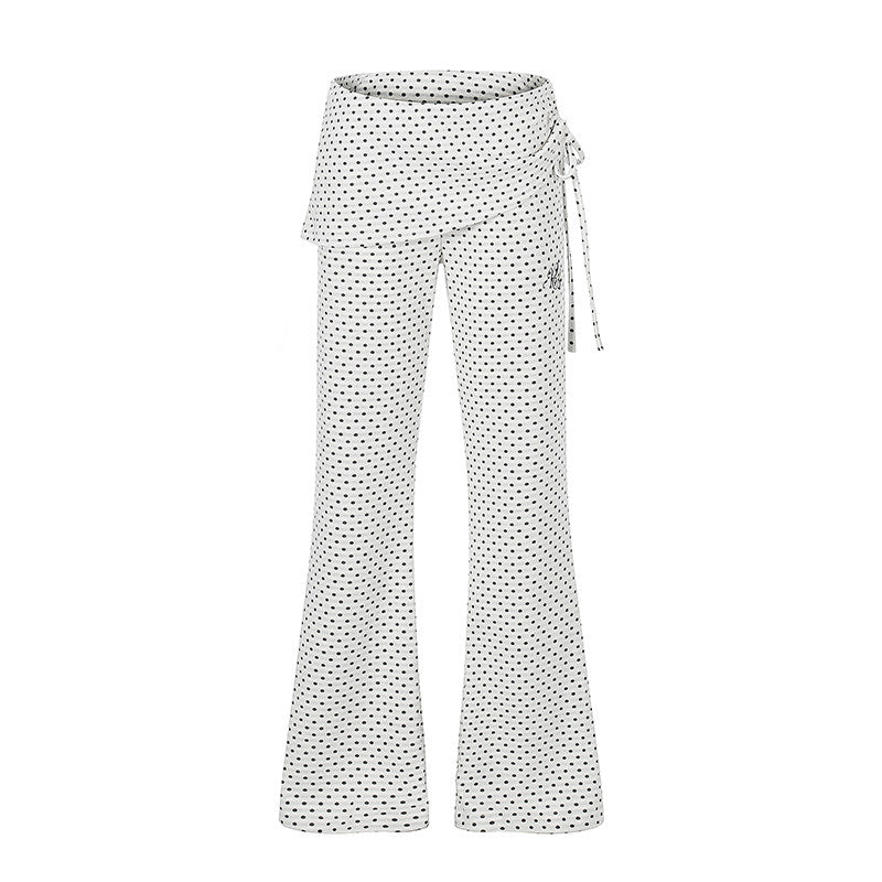 Polka Dot Wrap-Panel Flare Pants