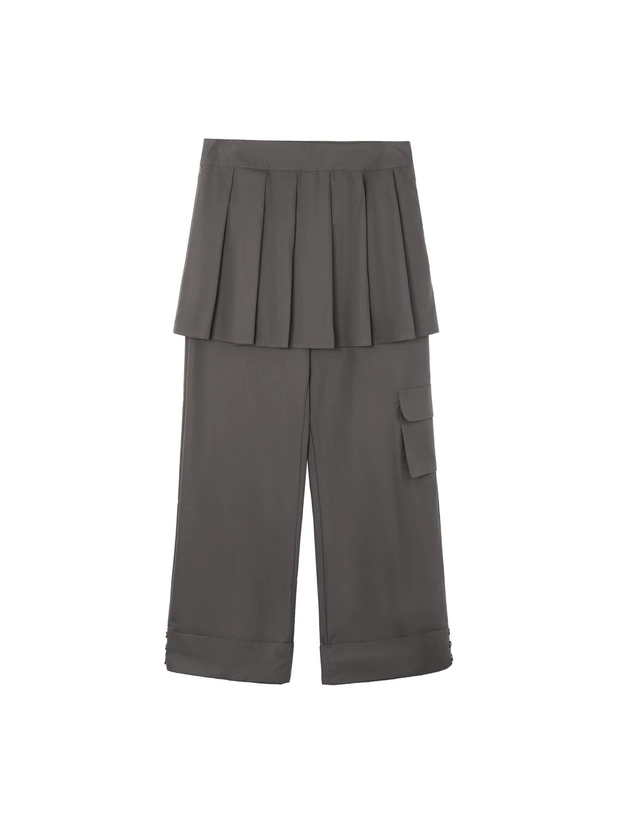 Pleated Skirt-Overlay Cargo Wide-Leg Pants