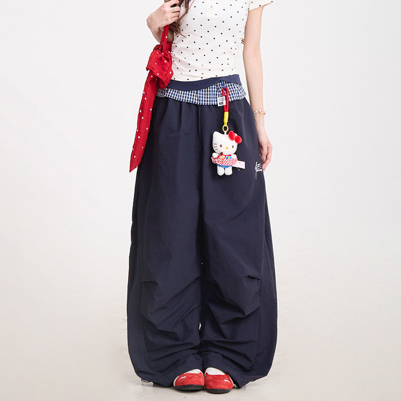 Polka Dot Baby Tee & Navy Wide-Leg Pants
