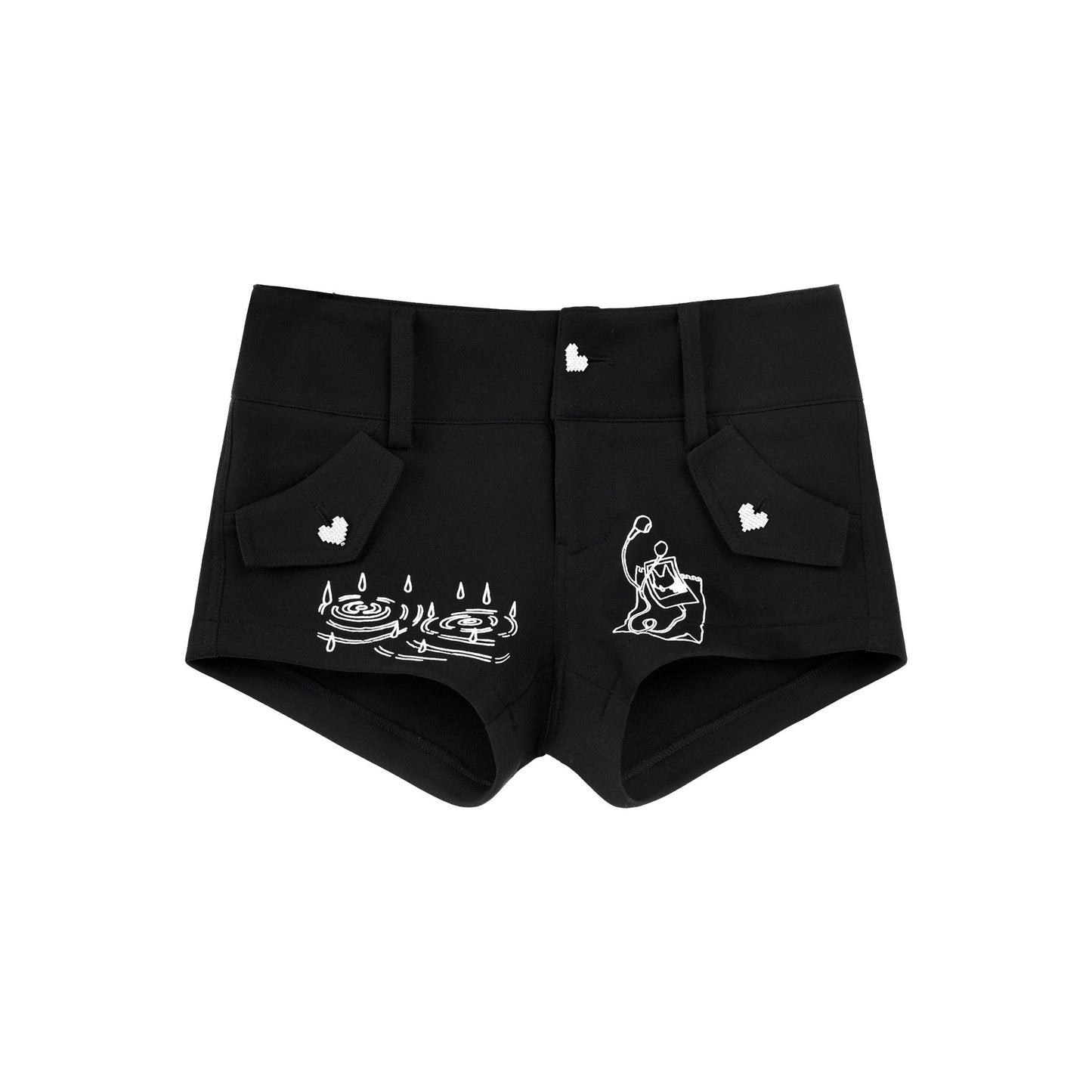 Room Doll Sheer Asymmetric Top & Graphic Mini Shorts