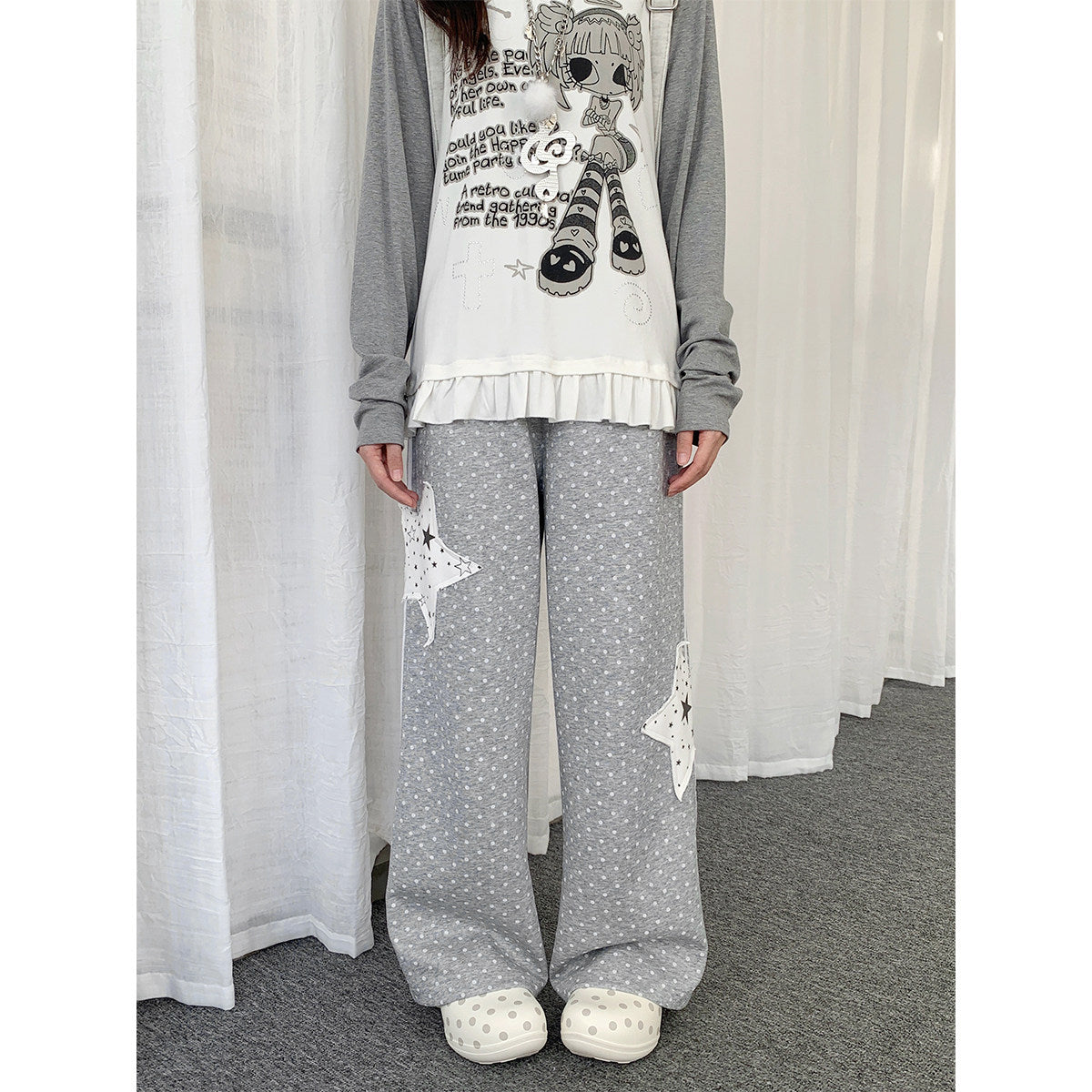 Star Patch Sweatpants — Grey Wide Fit
