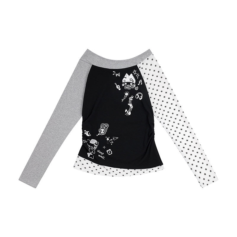 Star Graphic Asymmetric Layered Long Sleeve Top