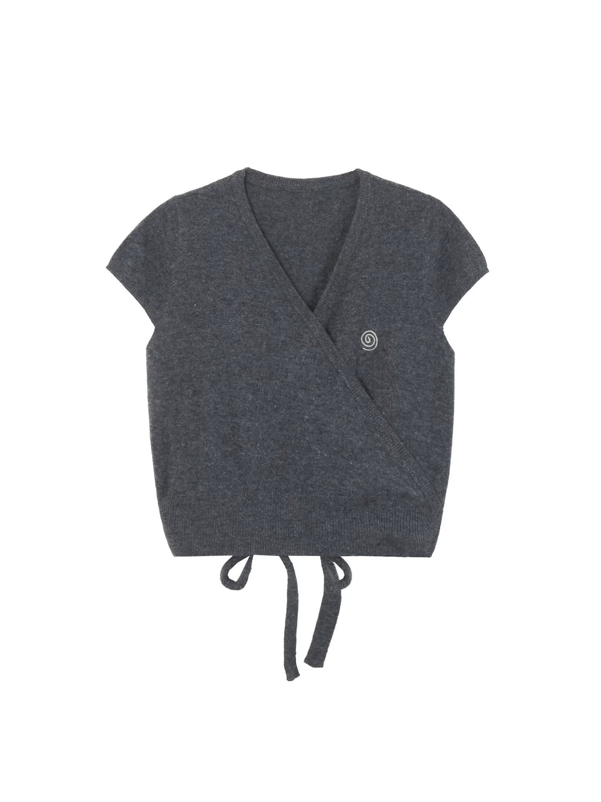 Wool Wrap-Tie V-Neck Knit Top