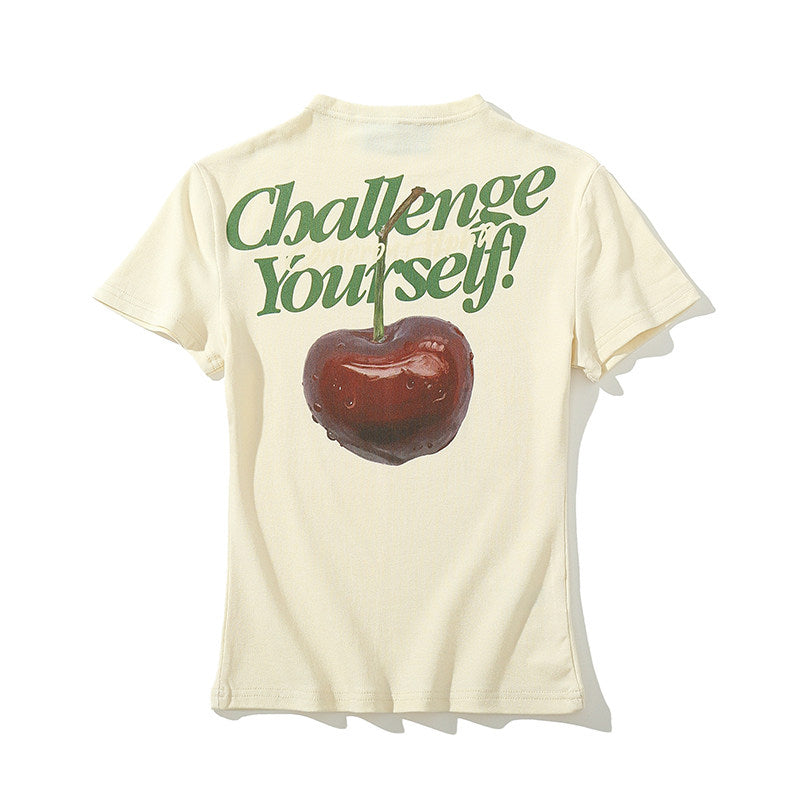 Challenge Yourself Cherry Graphic Baby Tee