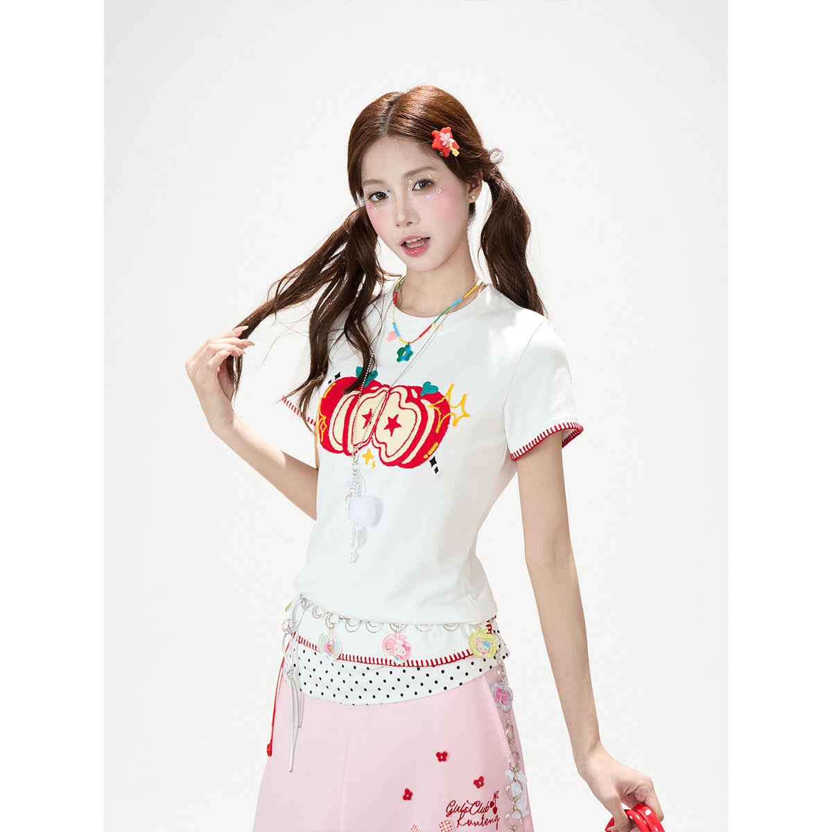 Apple Star Graphic Baby Tee & Denim Bermuda Pants