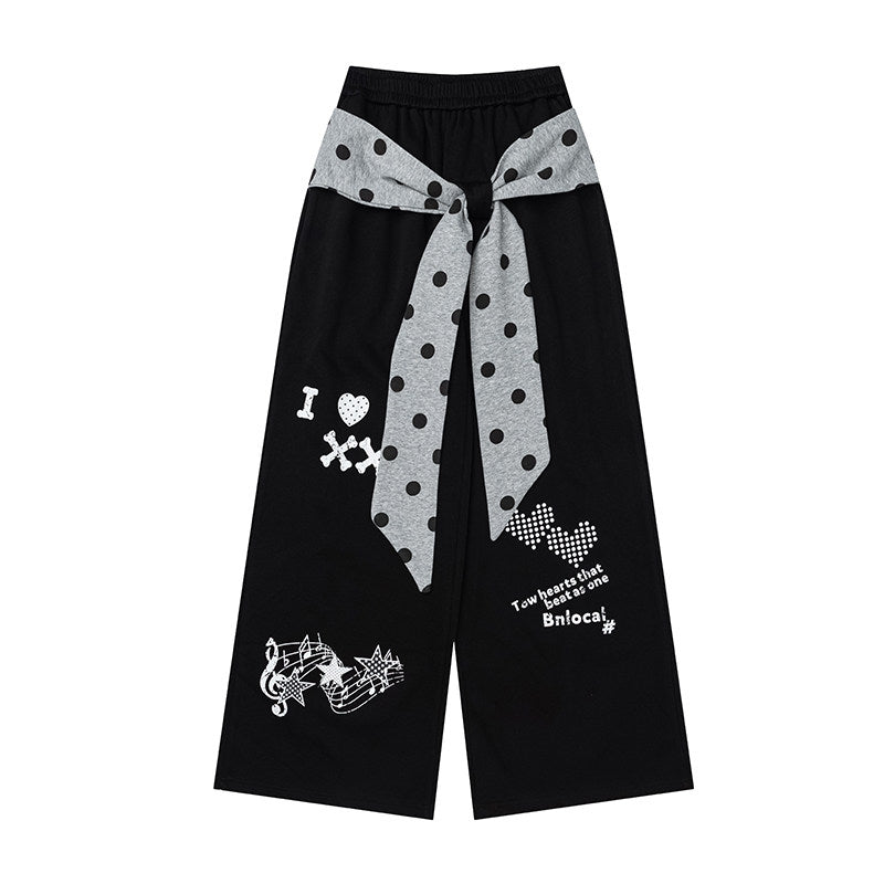 Music Note Star Tie-Waist Wide-Leg Sweatpants