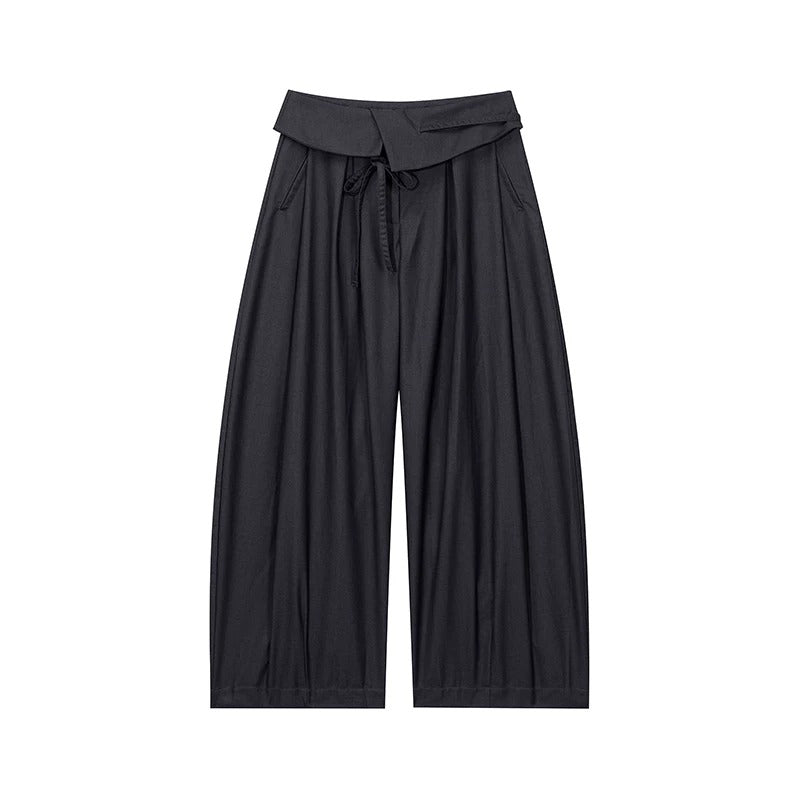 Foldover Tie Wide-Leg Trousers