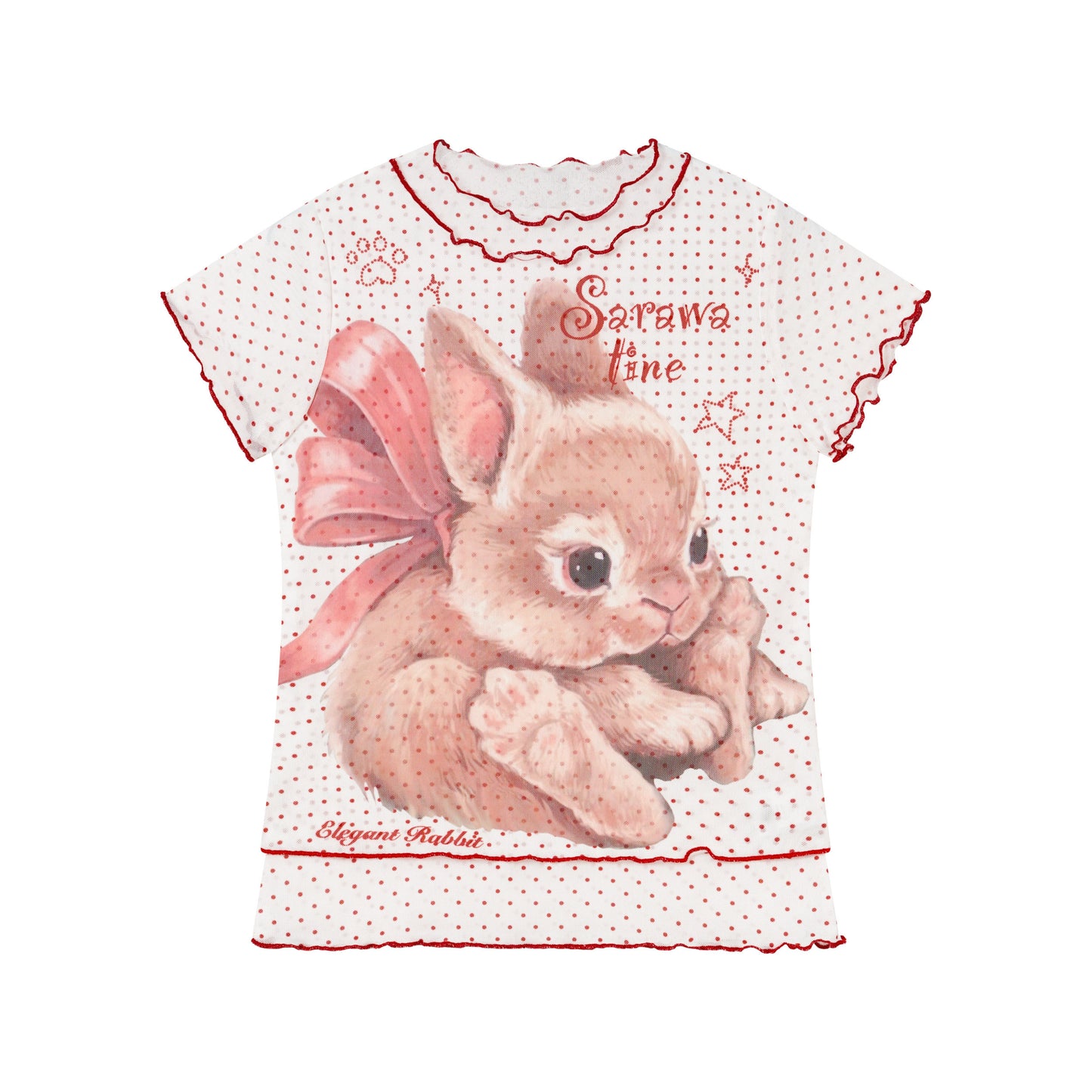 Ribbon Bunny Polka Dot Lettuce-Edge Tee
