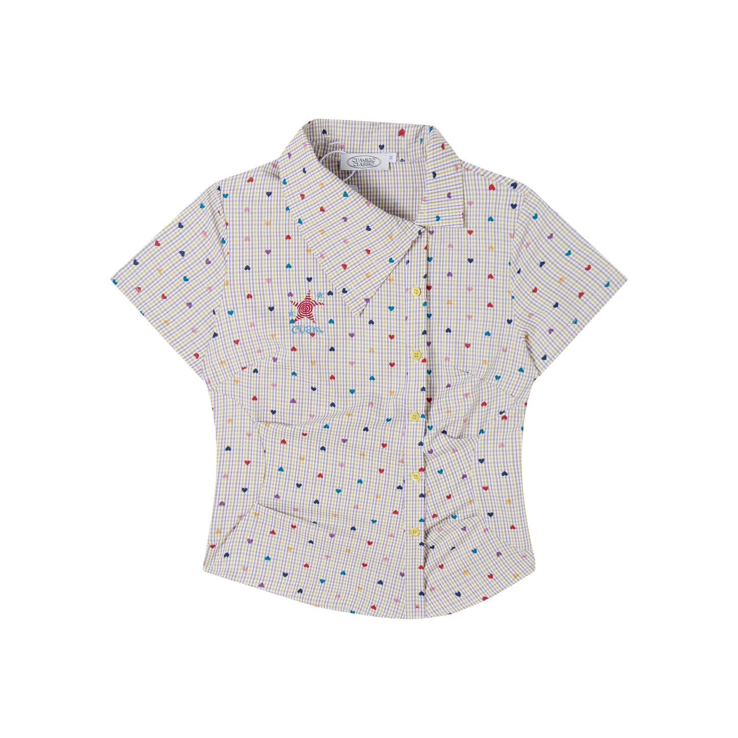 Rainbow Heart Plaid Fitted Short-Sleeve Shirt