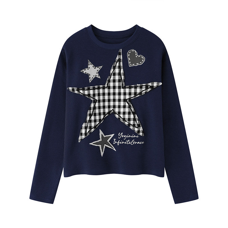 Plaid Star Patch Long Sleeve Top