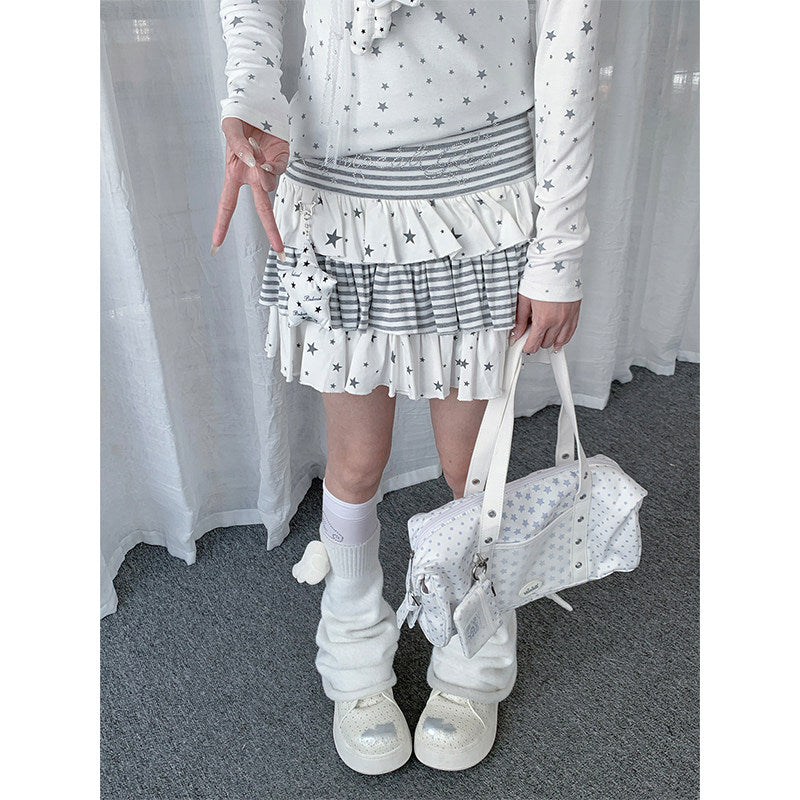 Star Stripe Tiered Ruffle Mini Skirt with Charm