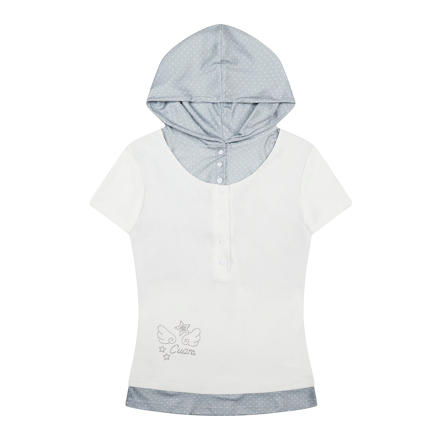 Starry Rhinestone Polka Dot Layered Hood Tee
