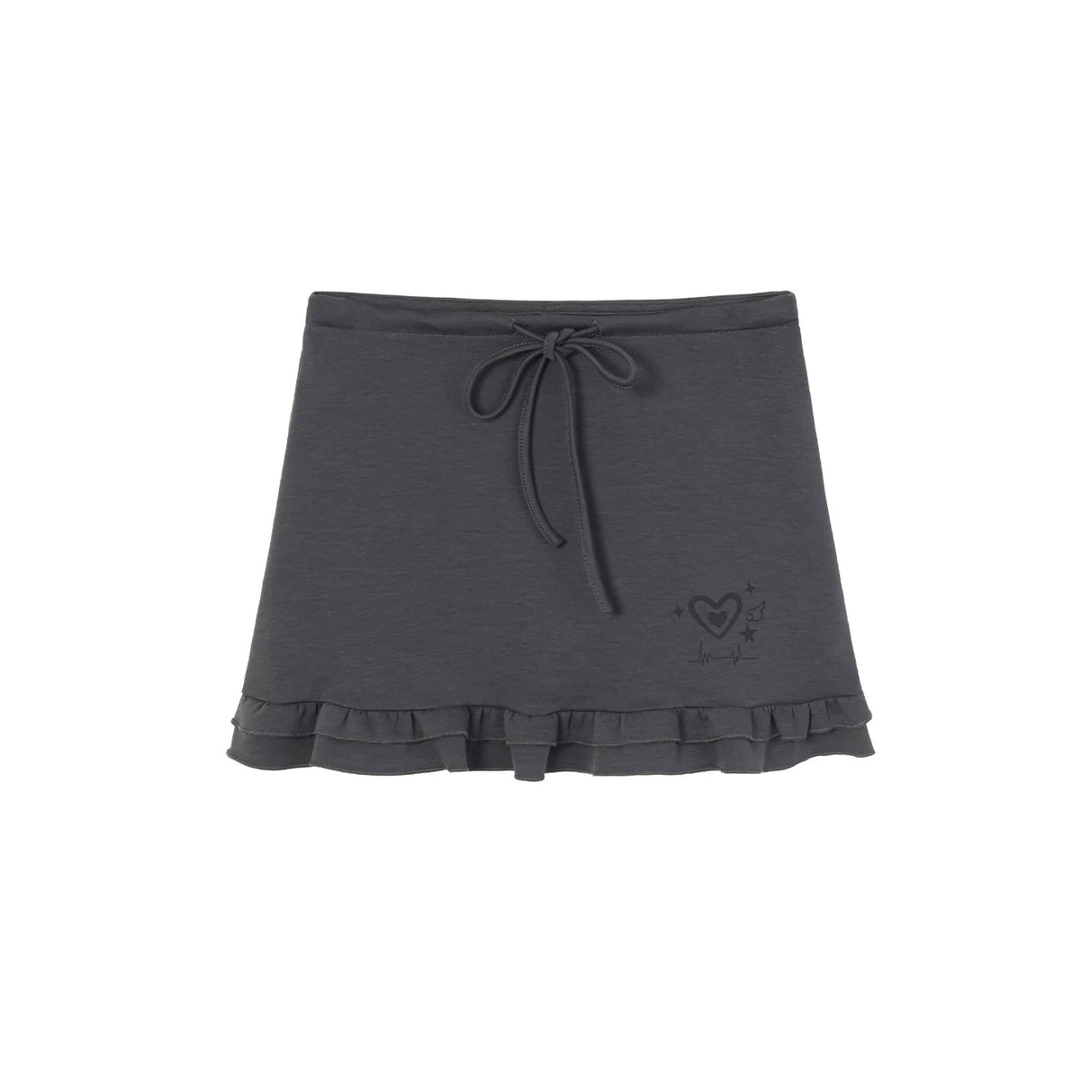 Heart Pulse Drawstring Ruffle Mini Skirt