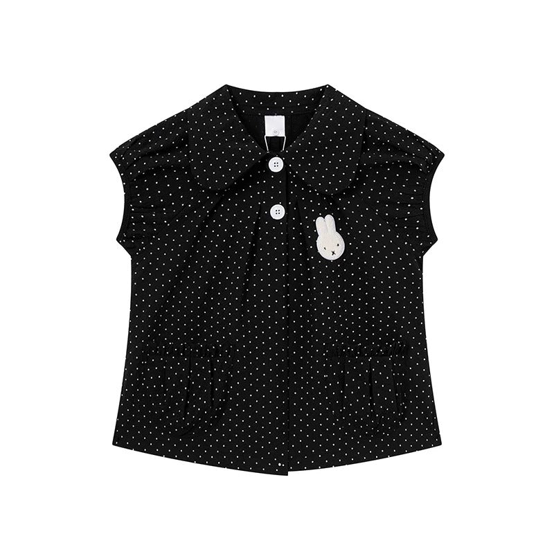 Polka Dot Bunny Patch Puff-Sleeve Shirt