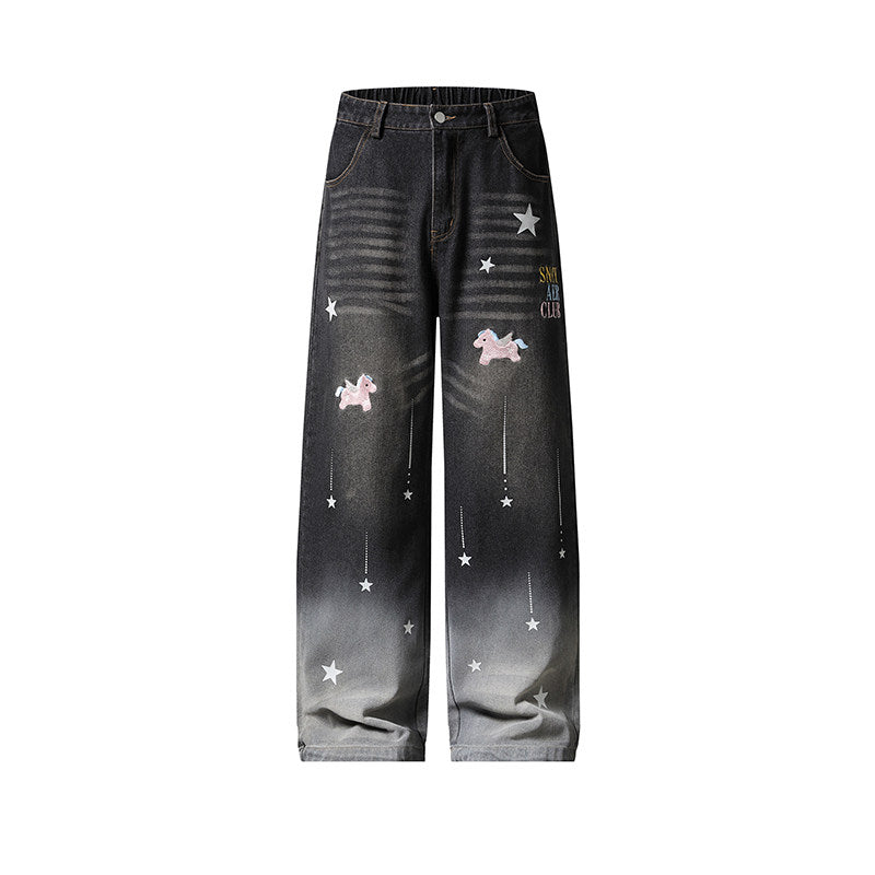 Dreamy Unicorn Star Washed Wide-Leg Jeans
