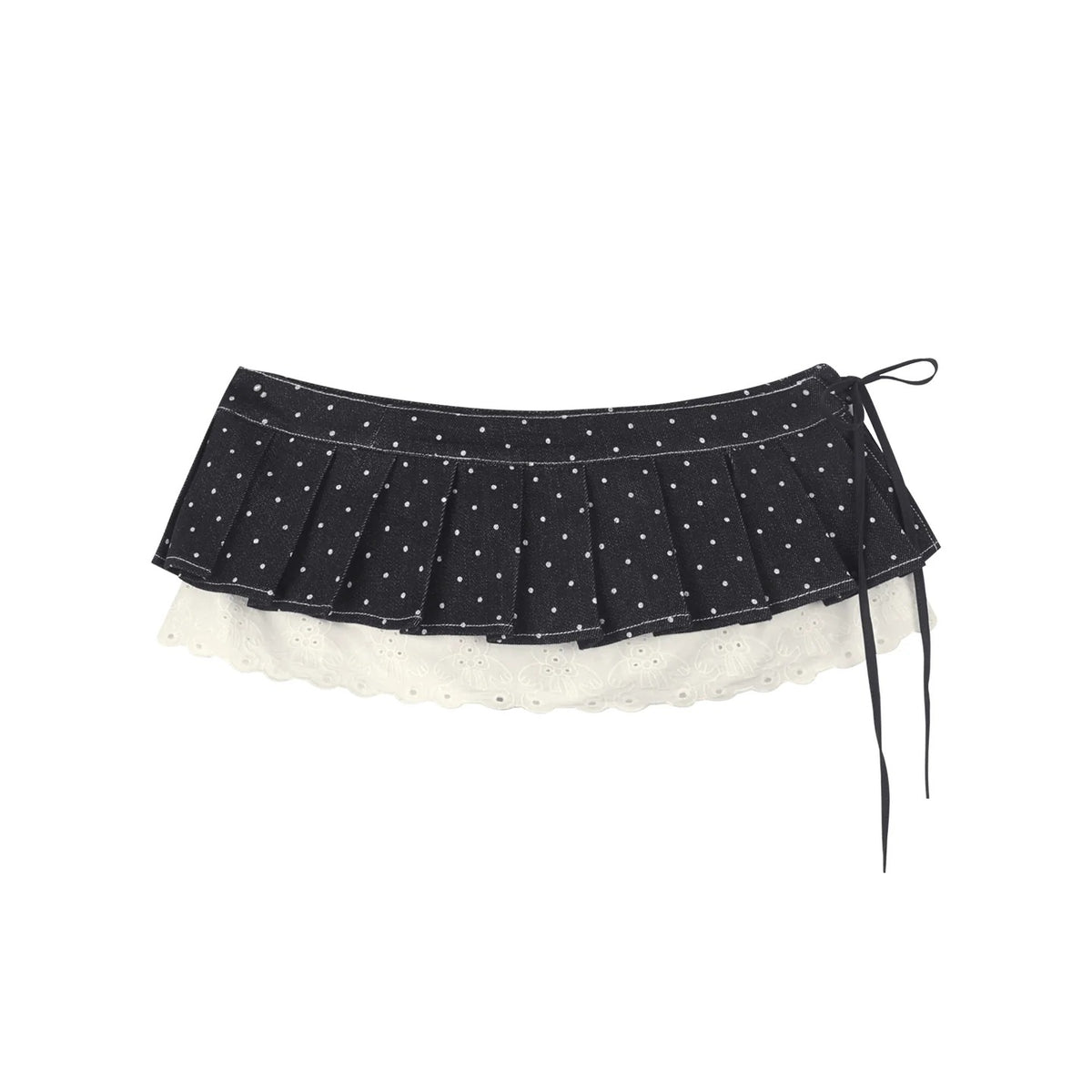 Polka Dot Wide-Leg Jeans & Detachable Lace Layering Skirt
