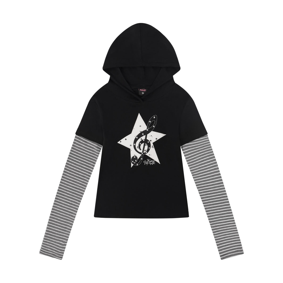 Star Music Note Layered Hooded Long Sleeve Top