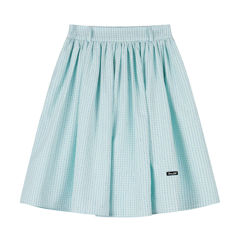 Bunny Sheer Lace Long Sleeve Top & Mint Plaid A-Line Skirt