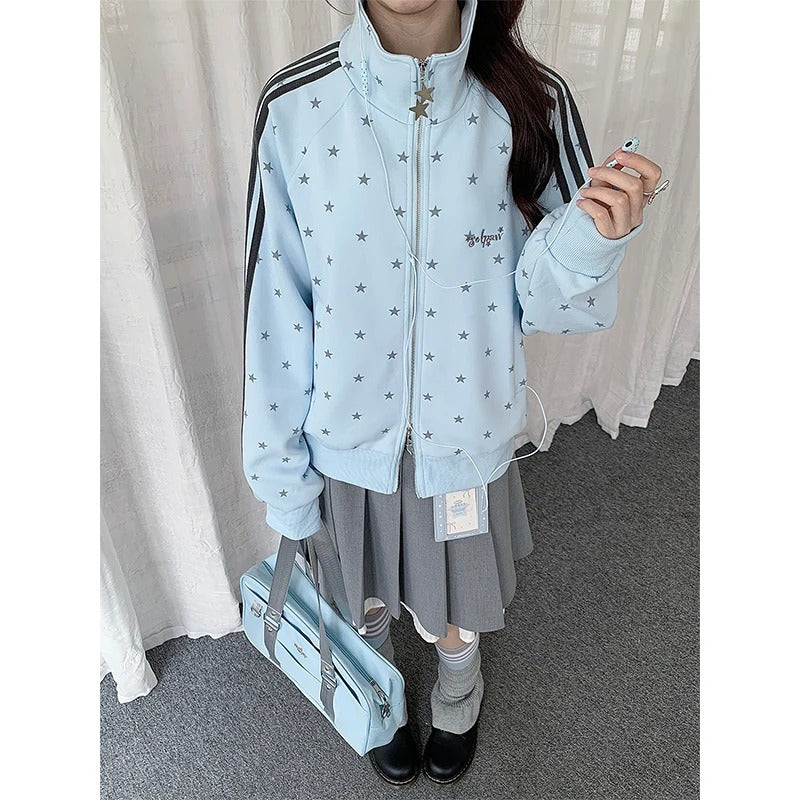 Star Print Double-Zip Track Jacket