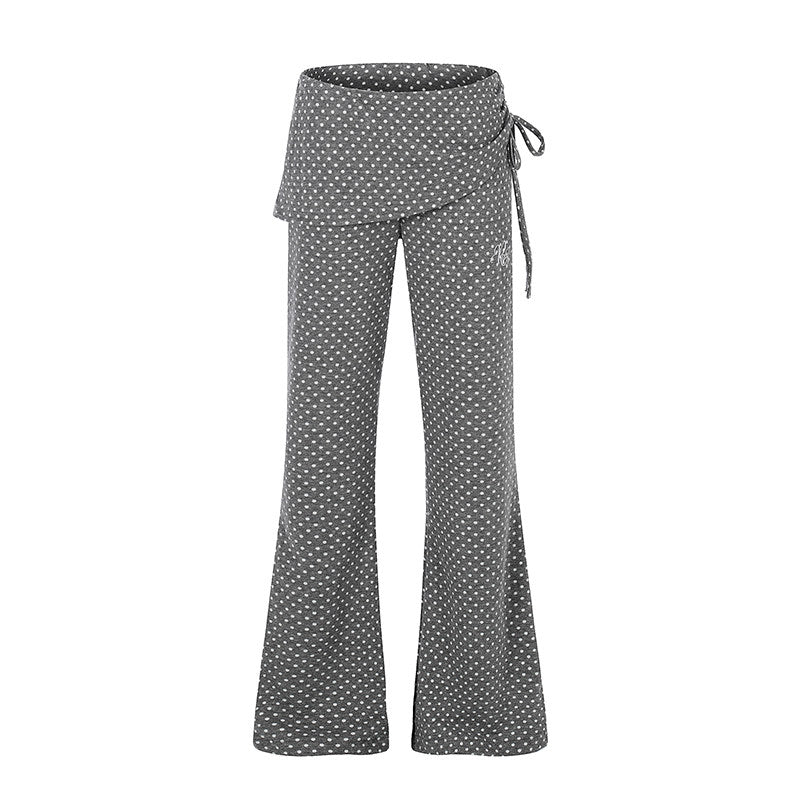 Polka Dot Wrap-Panel Flare Pants
