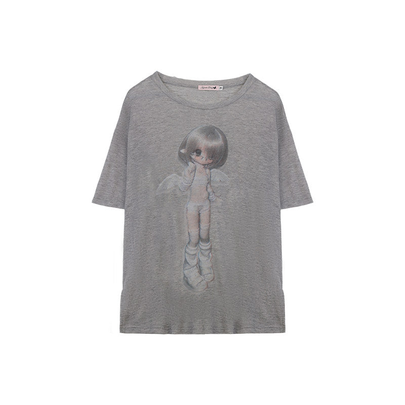 Faded Angel Girl Sheer Oversized Tee