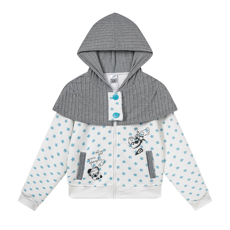 Starfall Cape-Layer Zip-Up Hoodie