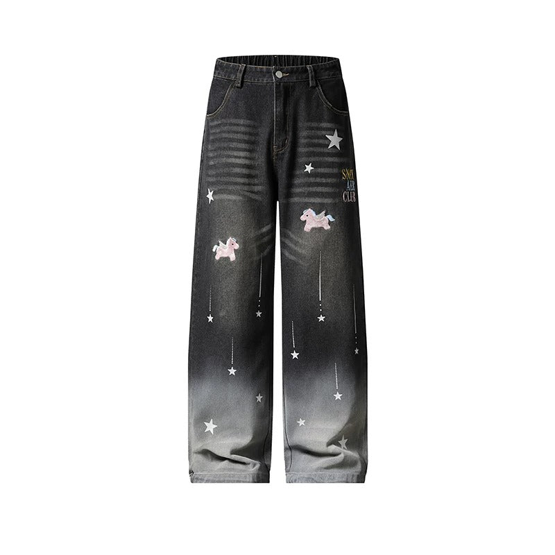Dreamy Unicorn Star Washed Wide-Leg Jeans