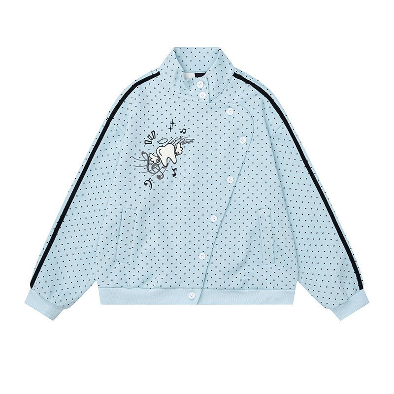 Polka Dot Asymmetric Button Track Jacket