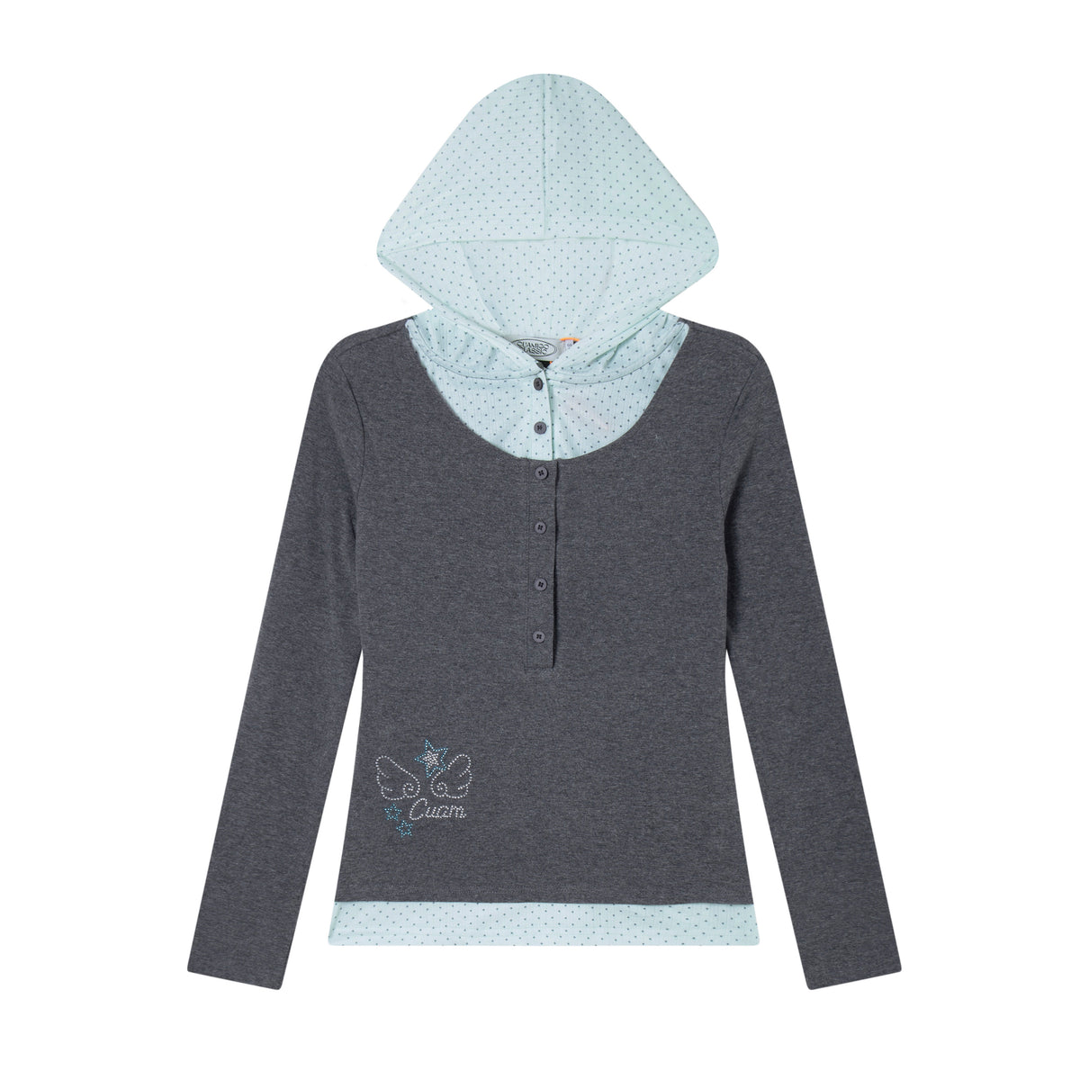 Polka Dot Layered Hooded Long Sleeve Top
